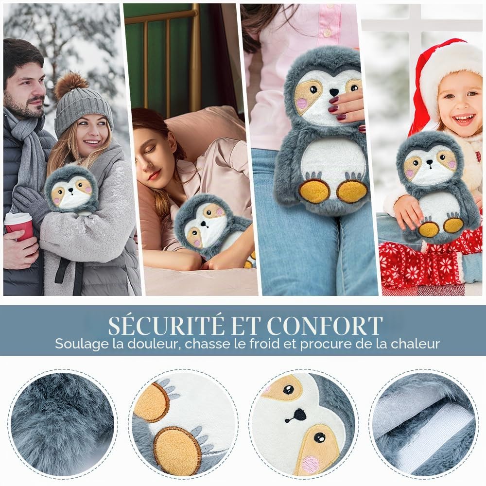Coussin Chauffant Micro-Onde Bouillotte Peluche Eau Chaude pour Soulagement Règles Douloureuses