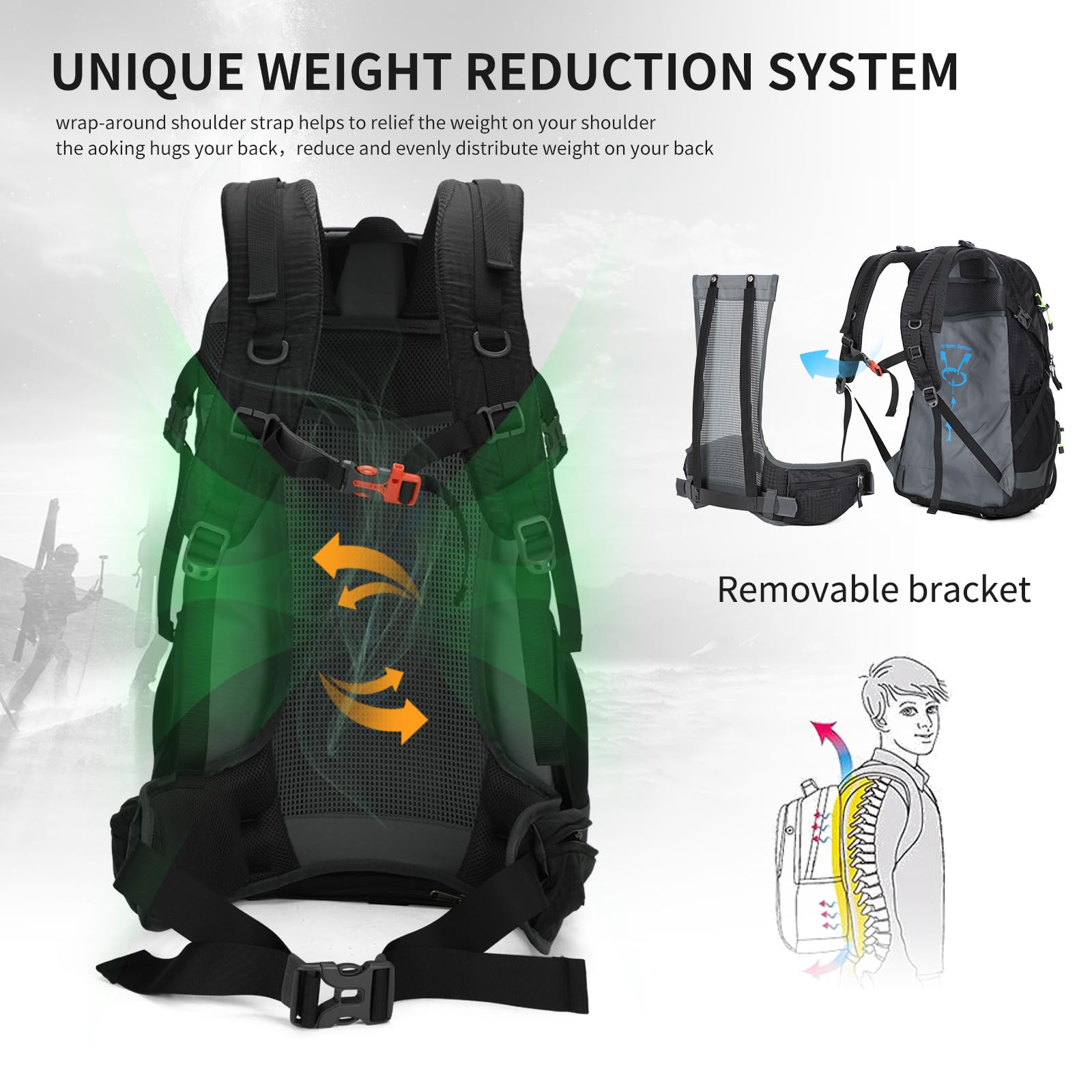 Aoking, Mochila para senderismo/escalada, 50 l, YJN67363, elementos estándar: tabla de malla de flujo de aire extraíble, impermeable, silbato SOS, protección contra la lluvia