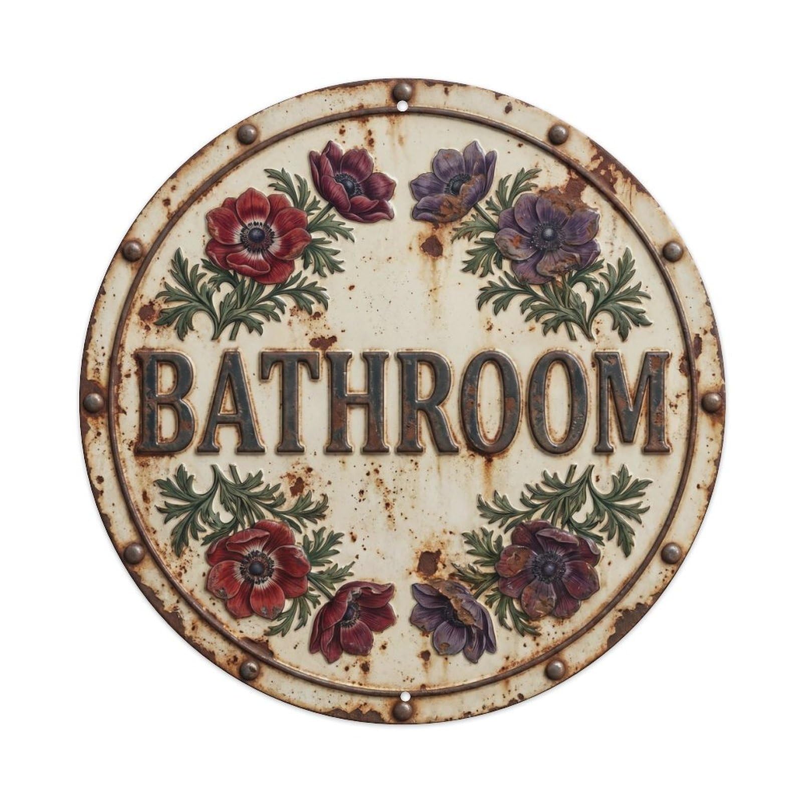 Bathroom Botanical Floral Room Label Anemone Metal Tin Sign