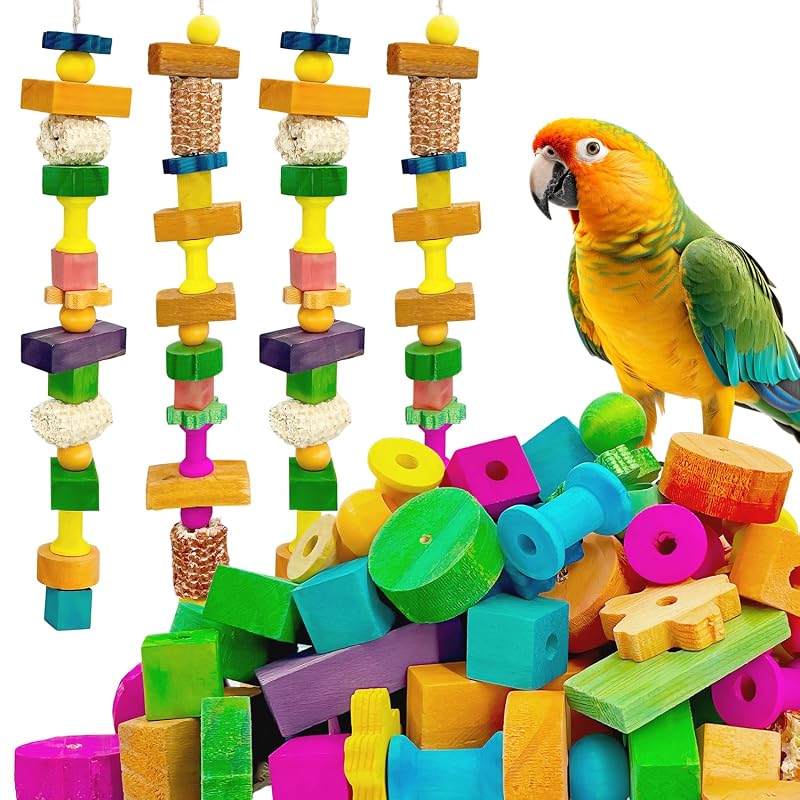 Kit de brinquedos para aves de madeira natural FALESHOS para roer e montar, 120 peças