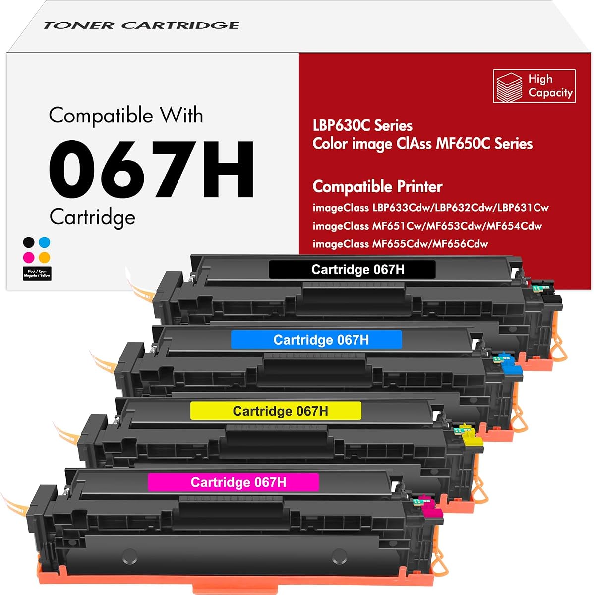 067H 067 Juego de cartuchos de tóner para Canon MF650C MF654Cdw MF656Cdw LBP632Cdw | Compatible con impresora Canon 067H Color ImageCLASS LBP630C LBP633Cdw LBP631Cw MF653Cdw MF652Cdw MF651Cw MF655Cdw, paquete de 4 tintas