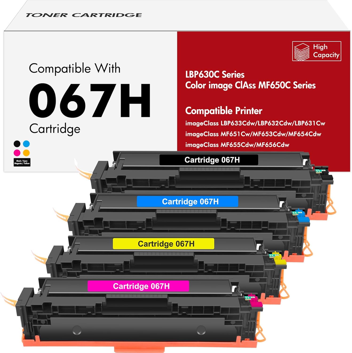 067 067H Toner Cartridge Set MF650C MF654Cdw MF656Cdw Compatible for Canon 067 Color ImageCLASS LBP632Cdw MF653Cdw LBP633Cdw MF652Cdw LBP630C MF651Cw LBP631Cw MF655Cdw Printer High Yield 4 Pack Ink