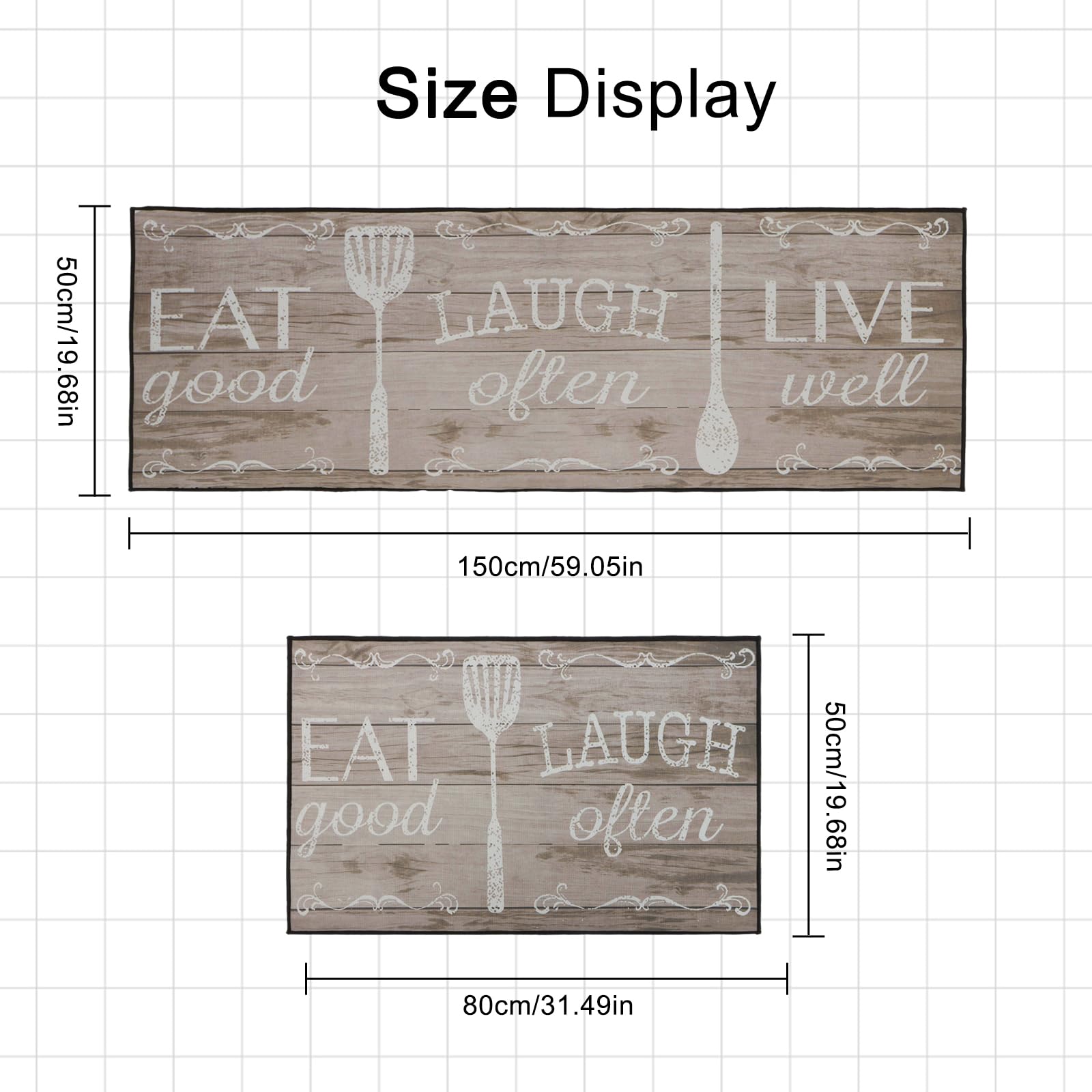 Zestaw mat kuchennych, antypoślizgowy, nadaje się do prania, 2-częściowy zestaw dywaników kuchennych, 50 x 80 + 50 x 150 cm, mata podłogowa do dekoracji domu, biura, biurka stojącego