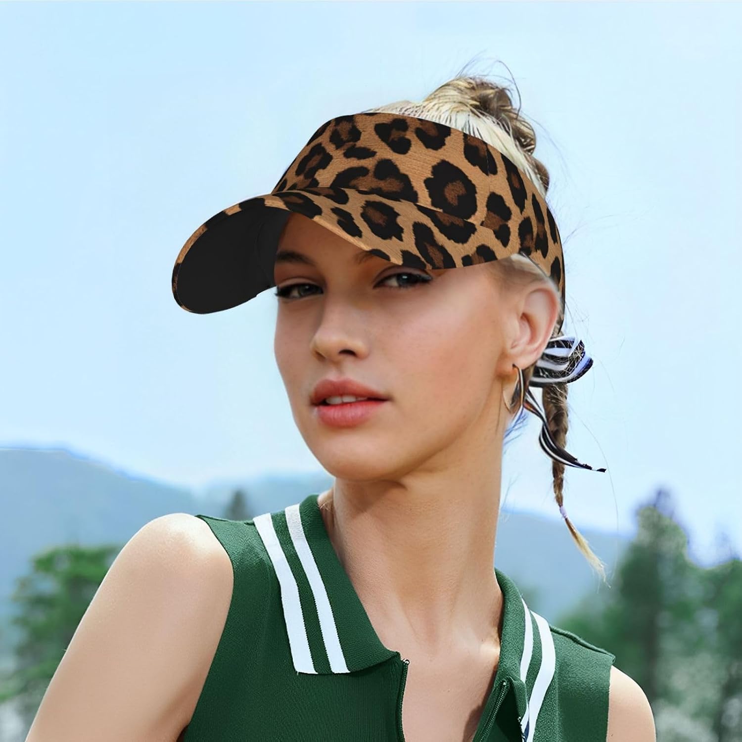 (Wild Leopard Animal) Adult Sun Visor Hat Adjustable Open Top Sports Cap Breathable for Men Women Beach Vacation Essentials