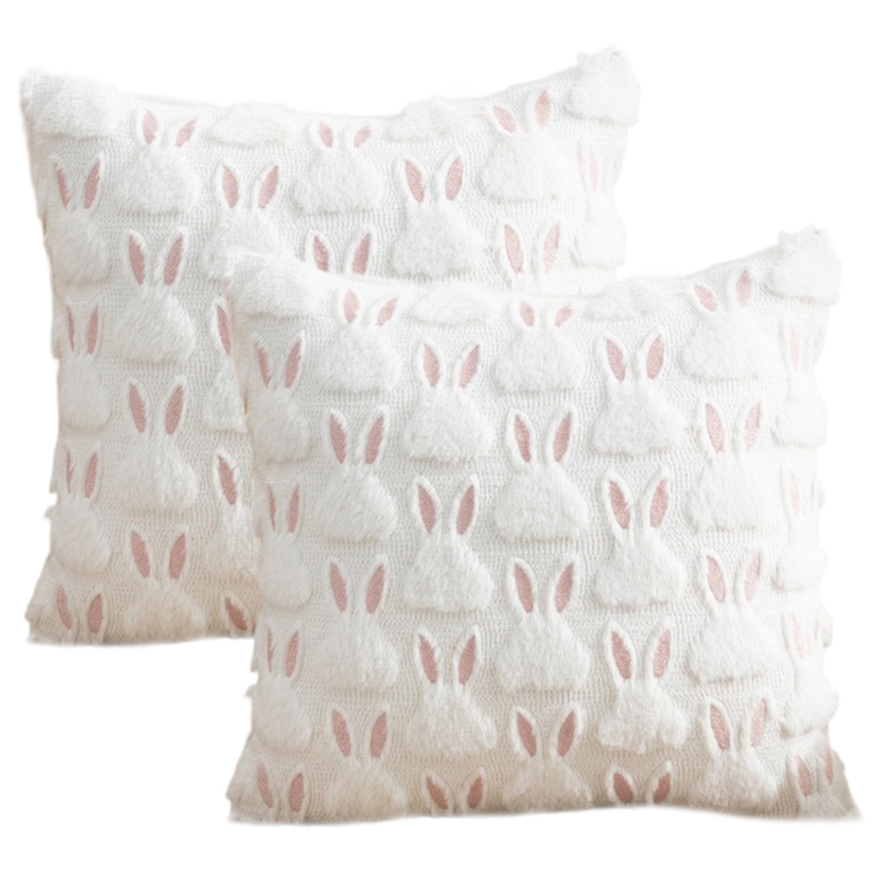Housse de coussin jacquard blanc motif lapin en peluche haut de gamme