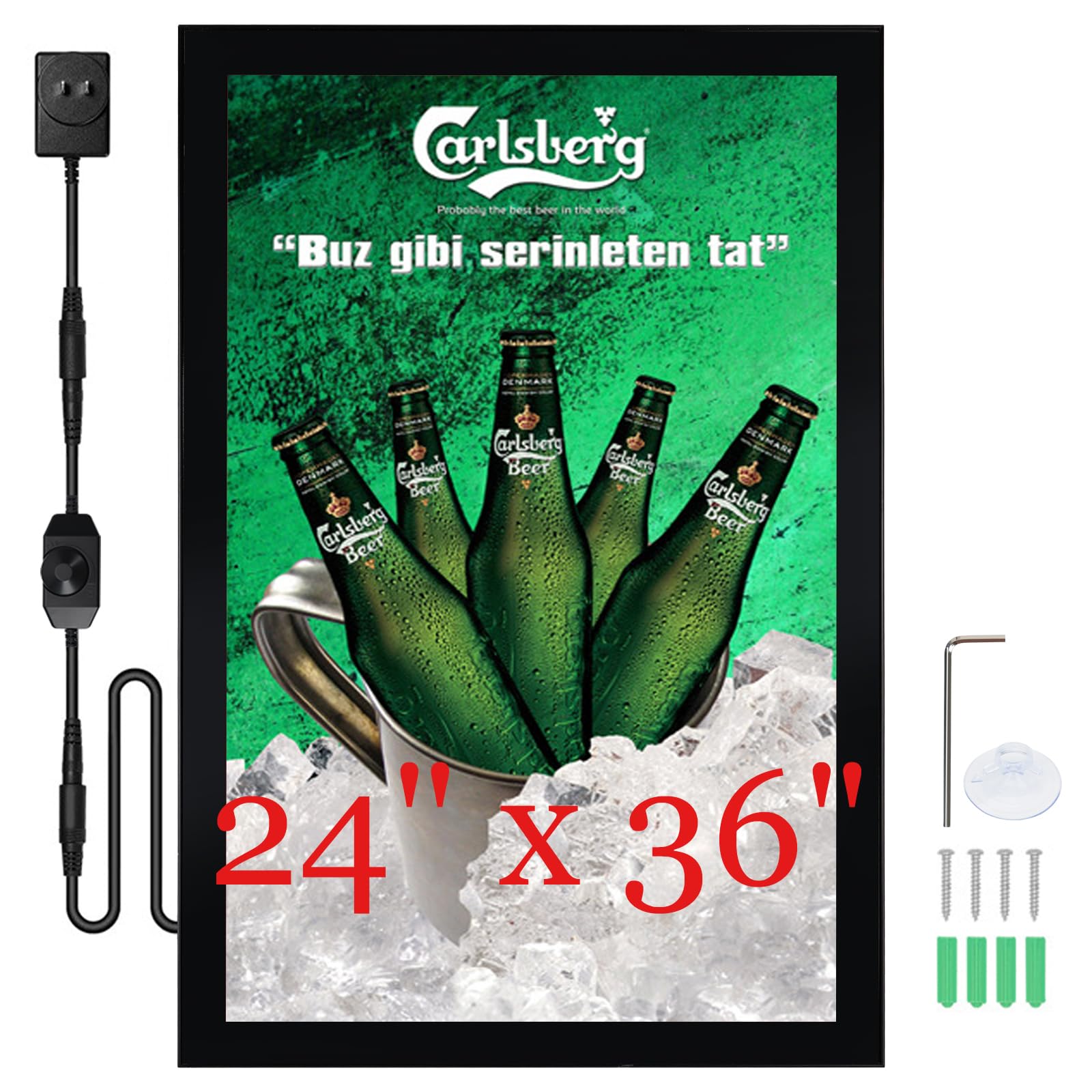 QiXIN - Marco de póster LED de 24 x 36 pulgadas con regulador, caja de luz retroiluminada para carteles de películas y arte, montado en la pared con interruptor de encendido/apagado, ideal para cine