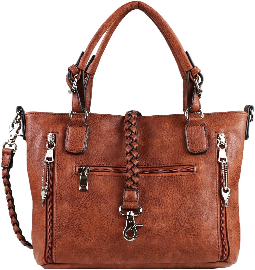 Lady Conceal Concealed Ella Carry Purse for Women – Locking Zippers, Braided Strap, Holster Included, Faux Leather Tote | Locking Zippers, Braided Strap, Holster Included - Image 3