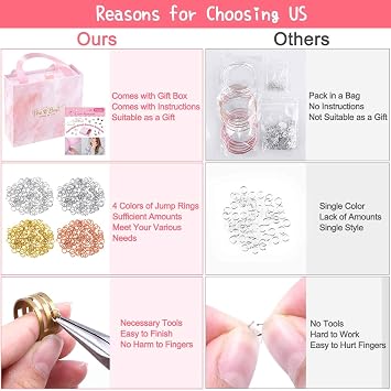 Thrilez 300Pcs Charm Bangle Bracelets Making Kit with Expandable Bangles, Charms, Jump Rings and Pliers for Jewelry Making Bangle Bracelets (with Gift Box and Tools)