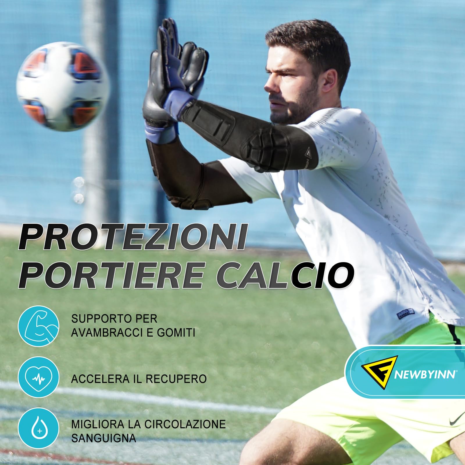 Newbyinn Gomitiere Portiere Calcio, Gomitiere Palestra Braccioli Imbottiti Manicotti Pallavolo, Manicotto Epicondilite Padel Gomitiera MTB, Nero