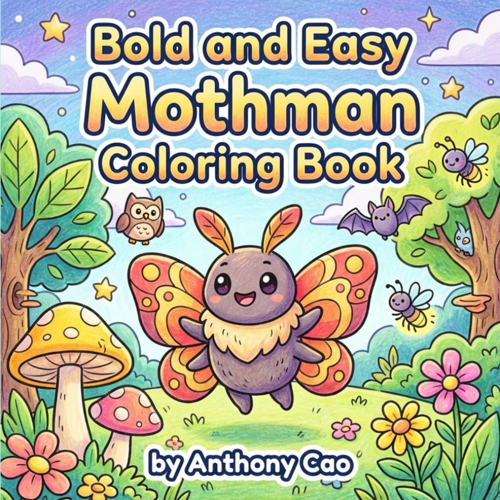 Bold and Easy Mothman Coloring Book: Kawaii stress relief for both adults and kids