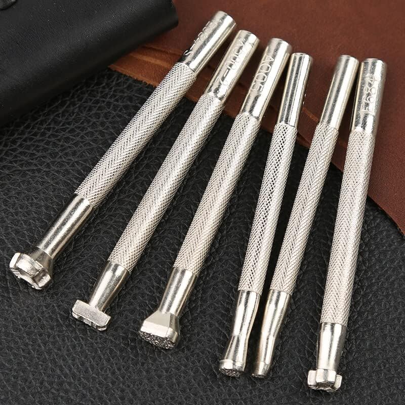LMDZ 6Pcs Leather Stamping Printing Tools Kit Alloy Stamp Punch Set Carving Saddle Making Tool for Leather Craft DIY Art Working