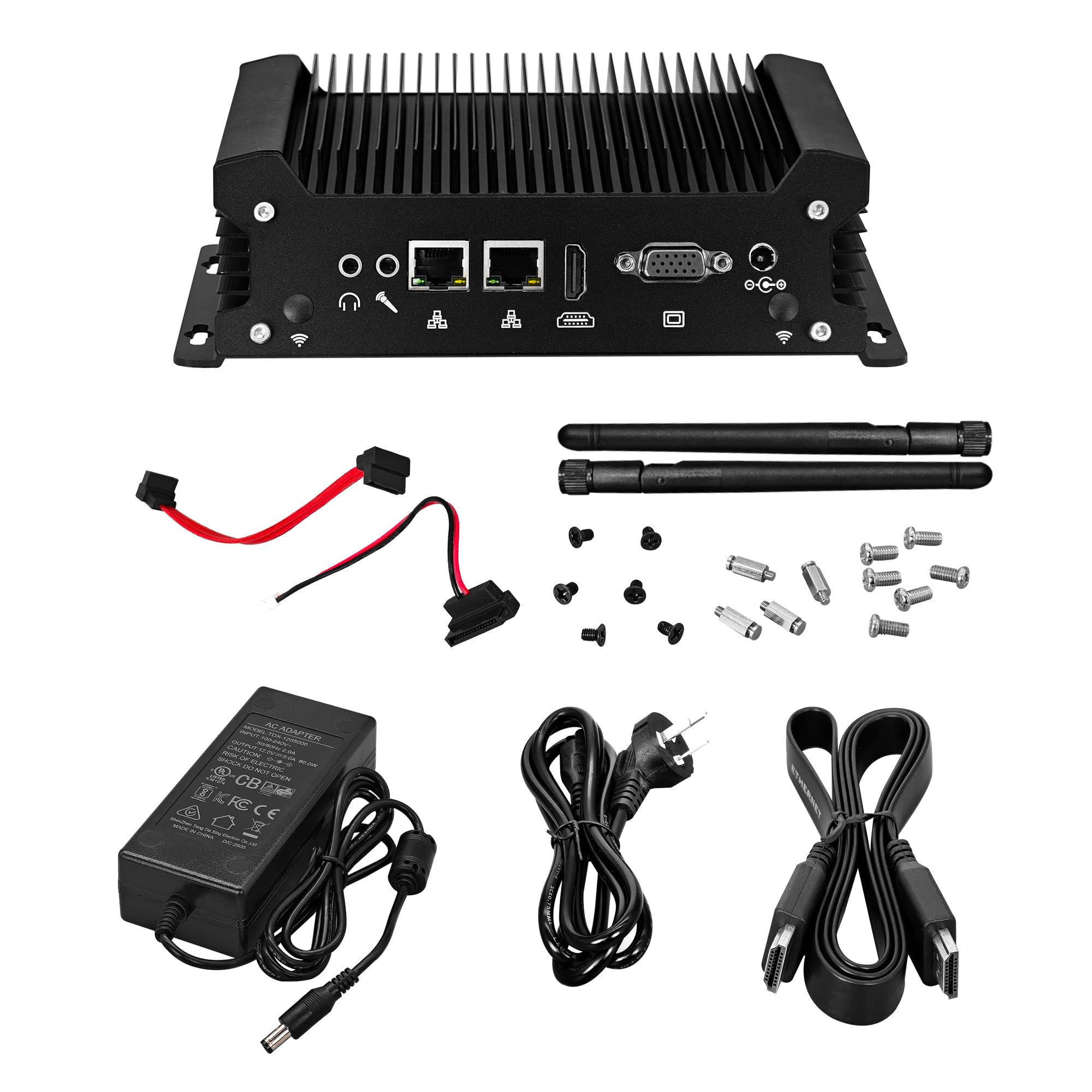 Fanless Mini PC Industrial Computer, Core i3-1215U up to 4.4GHz, 2 x COM RS232, Dual Gigabit LAN, Desktop Micro PC DDR4 16GB RAM 512GB SSD, HD+VGA, SIM Slot, Auto Power On