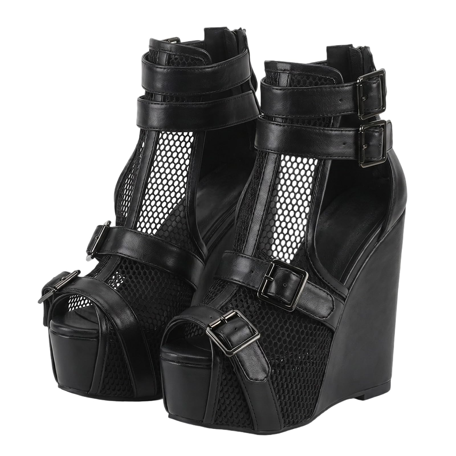 Sandali con Zeppa Leggeri Neri da Donna | Tacchi da 15 cm (6 Pollici) per spettacoli Drag, Feste Cosplay Vampiro e Discoteche