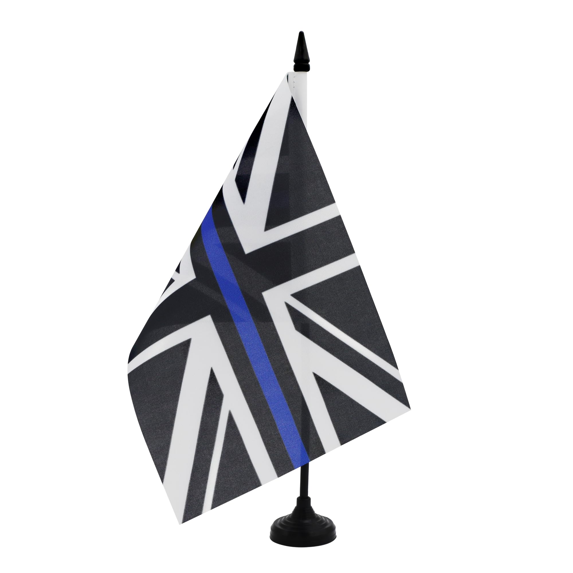 AZ FLAG United Kingdom Thin Blue Line Table Flag 5'' x 8'' - Union Jack Office Decoration 100% Polyester 21 x 14 cm - Mini Desk Flag with Pole and Black Plastic Base