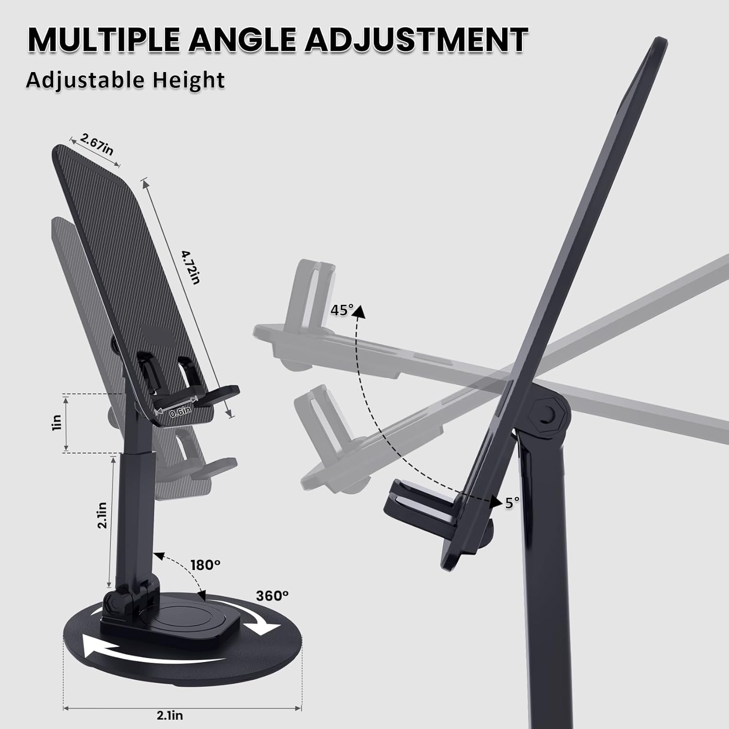 Cell Phone Stand, Adjustable Phone Holder 360° Rotation Fully Foldable Desktop Dock Compatible with iPhone 16 15 14 13 Pro Max Android Smartphone E-Reader Tablets (Black) image 3 of 7 B0DZP3Q8QK