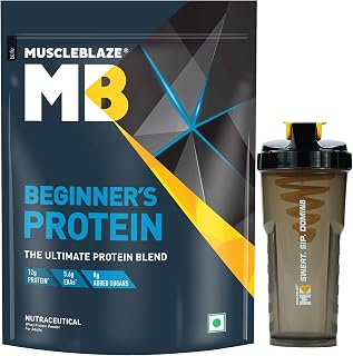 MuscleBlaze Beginner's Whey Protein Powder, Chocolate (1kg) + Cyclone Blender Gym Shaker (700ml) Price In India