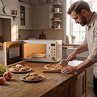 Vista 9 de COSTWAY horno microondas de encimera, 0.7 pies cúbicos, hornos microondas con 5 niveles de micro potencia, función de inicio diferido, plato