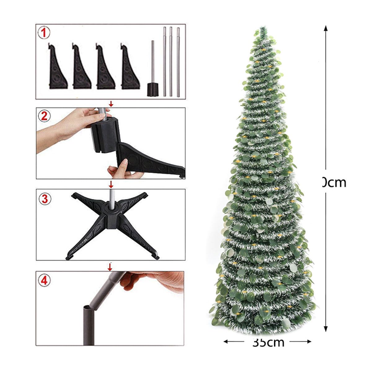 150cm/5ft Sapin de Noël Artificiel, Pliable Pop Up Tinsel Crayon Sapins de Noël avec lumière LED pré - illuminée décoration de Noël intérieur décoration de Maison (Green)