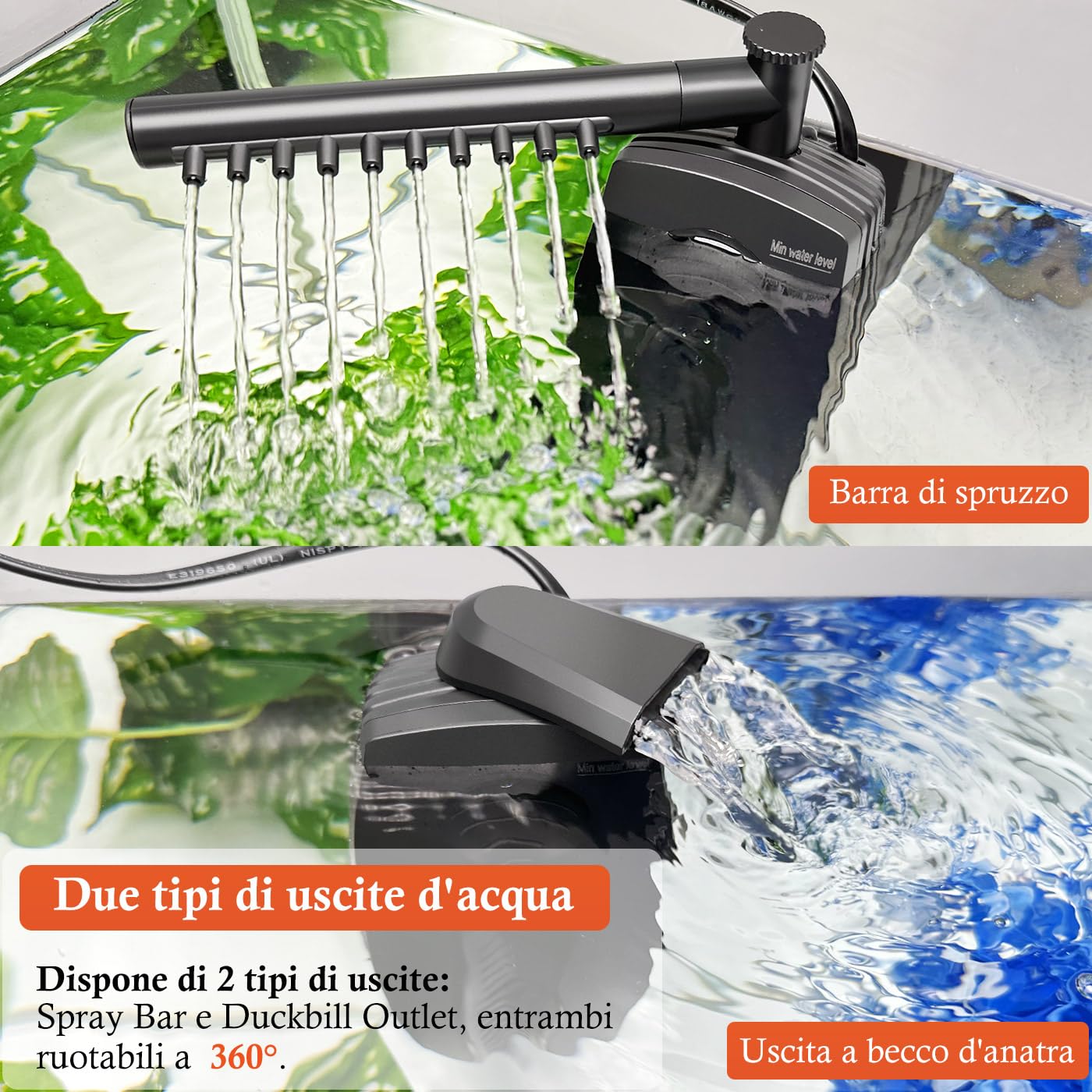 Filtre D’Aquarium Submersible Interne UV 600 L/h, Minuterie UV Et Lampe UV De Rechange, 8W Réglable pour Aquarium De 30-180L, avec Coton Biochimique