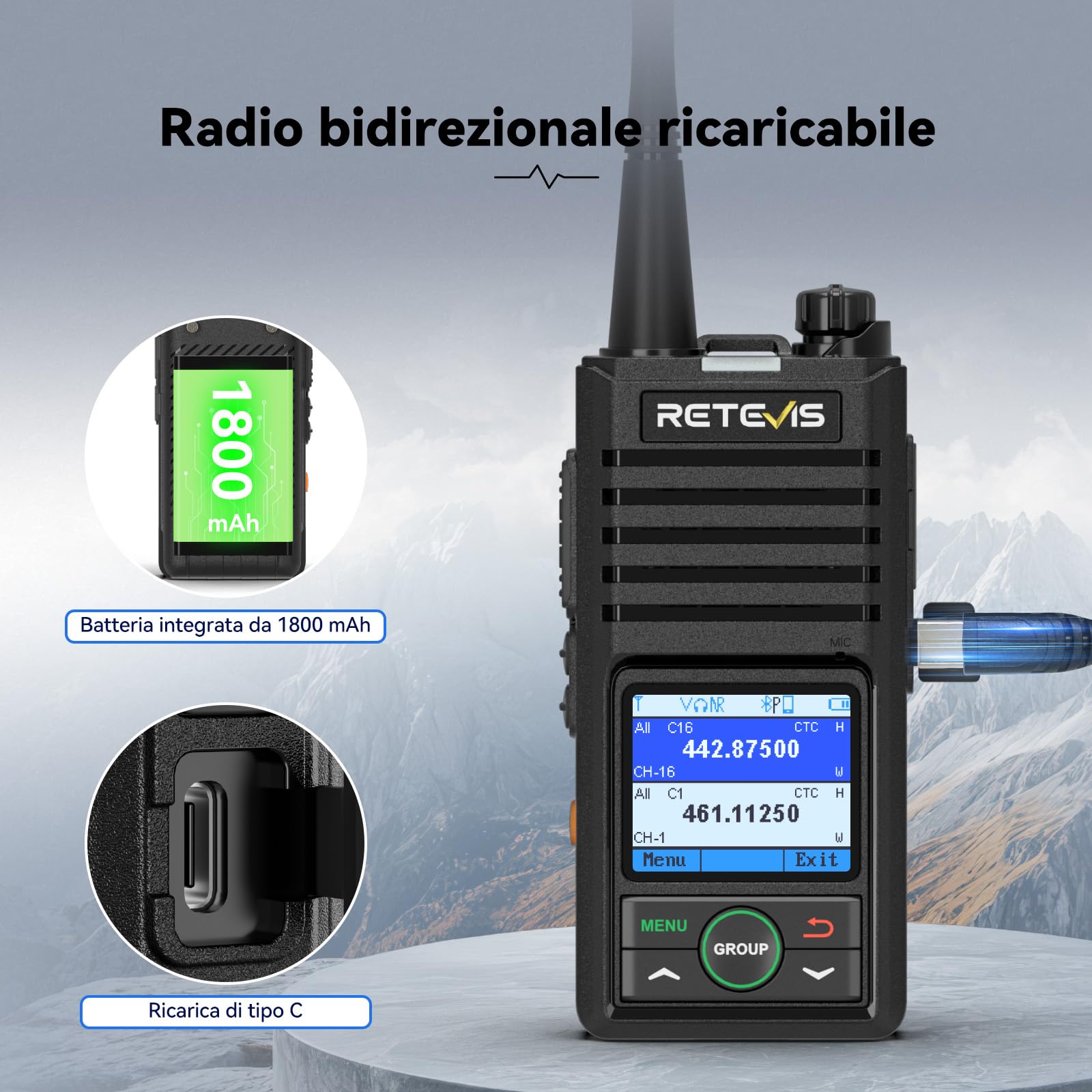 Retevis RB658 Walkie Talkie, Radio Bidirezionale Professionale con Impostazione APP, Riduzione Intelligente del Rumore, per Adulti, Motocicletta (1 Pezzi, Nero)