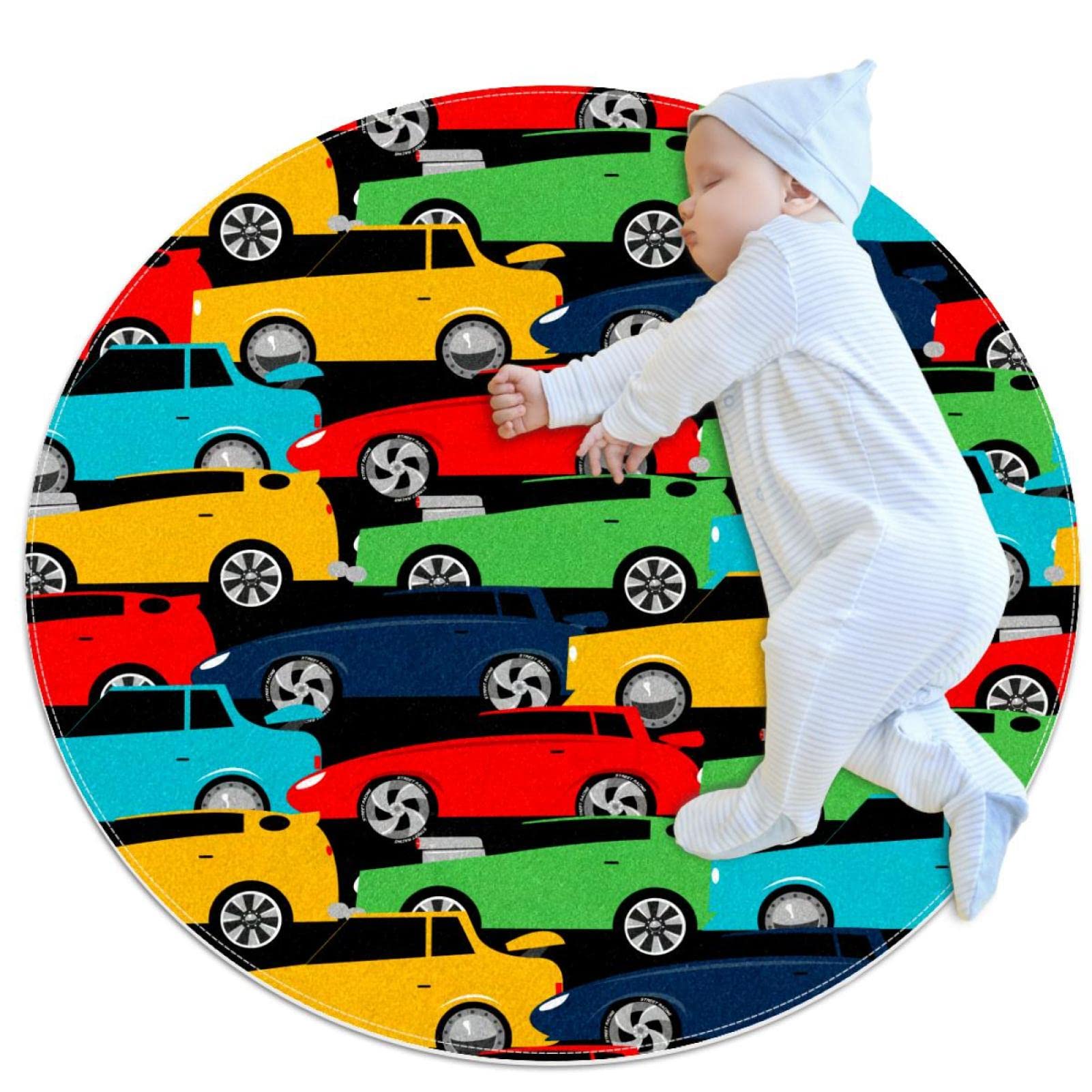 Tapis rond voitures colorées pour décorer la salle de jeux et le salon familial JDEZ