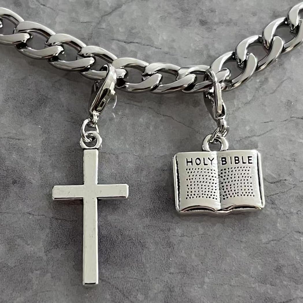 AMOBESTER Mini Holy Bible Book Clip on Charm Cross Clip on Charm for Bracelet and Necklace DIY Jewery Making