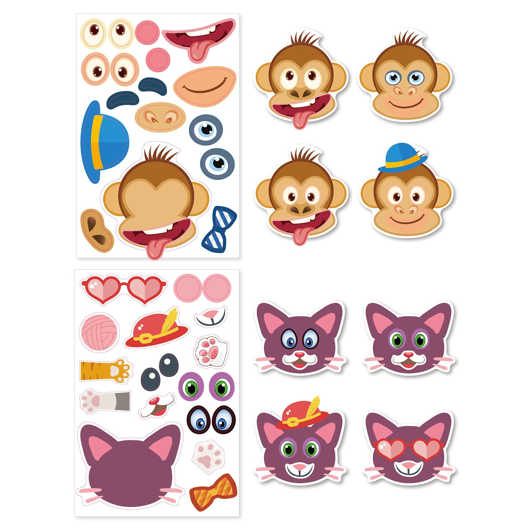 24 Adesivi Make-A-Face Per Bambini: Animali Faccia Buffa Da Personalizzare, Impermeabili Per Scrapbooking E Feste