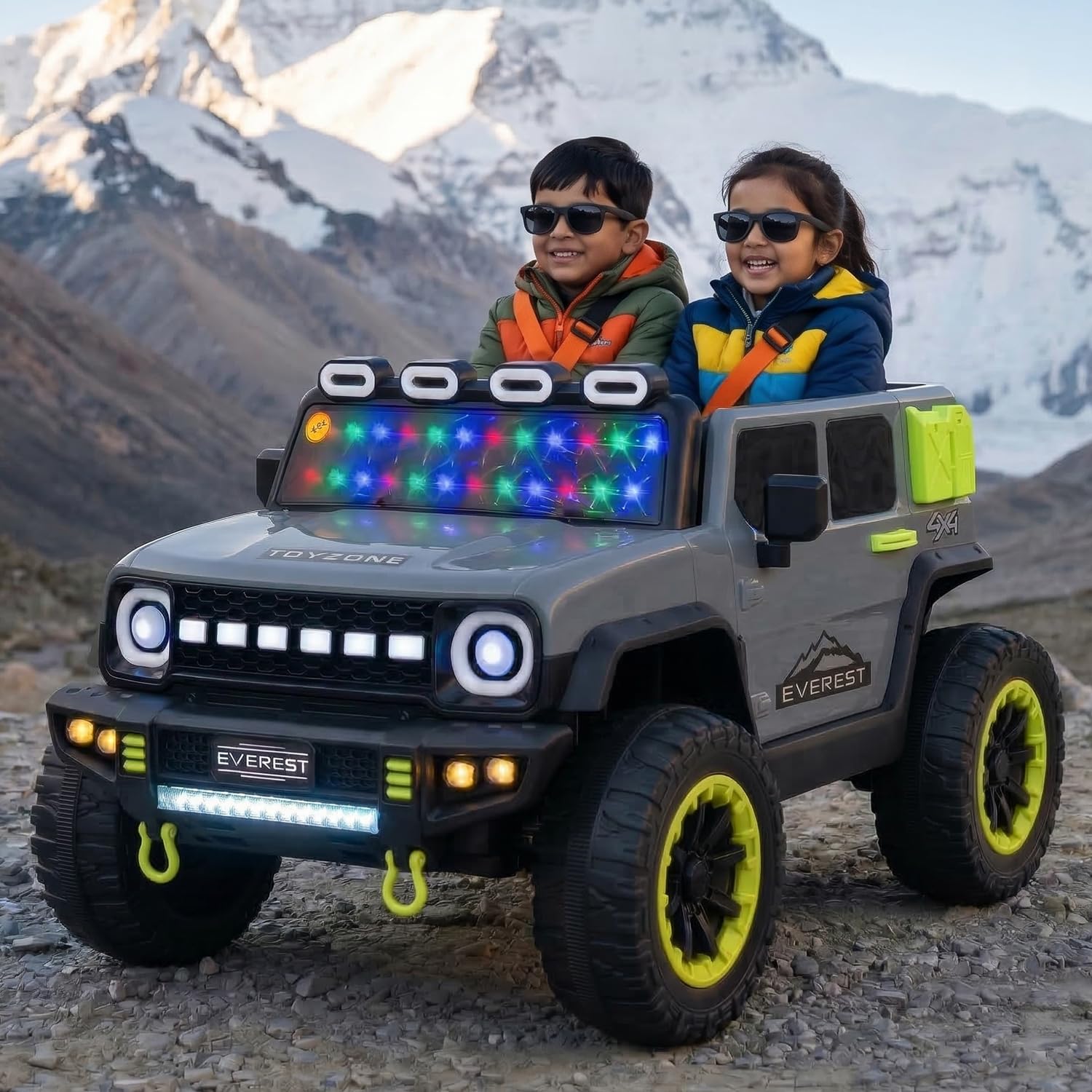 Toyzone Everest Electric Jeep (Grey) | 12V Rechargeable Ride on with 4.5Ah Battery | Music Player with BT, USB & AUX | Smooth Acceleration | 6M Battery Warranty | Age 3-10 Years, Upto 50 kg