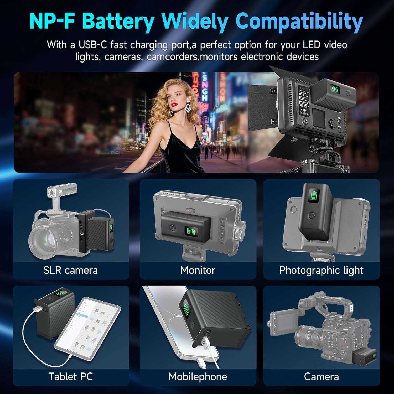 2 Baterías NP-F750 de 6600 mAh con Cable Micro USB para Sony NPF F980 F970 F960 F930 F770 F750 F550 Batería o lámpara de vídeo LED YN660 LED308