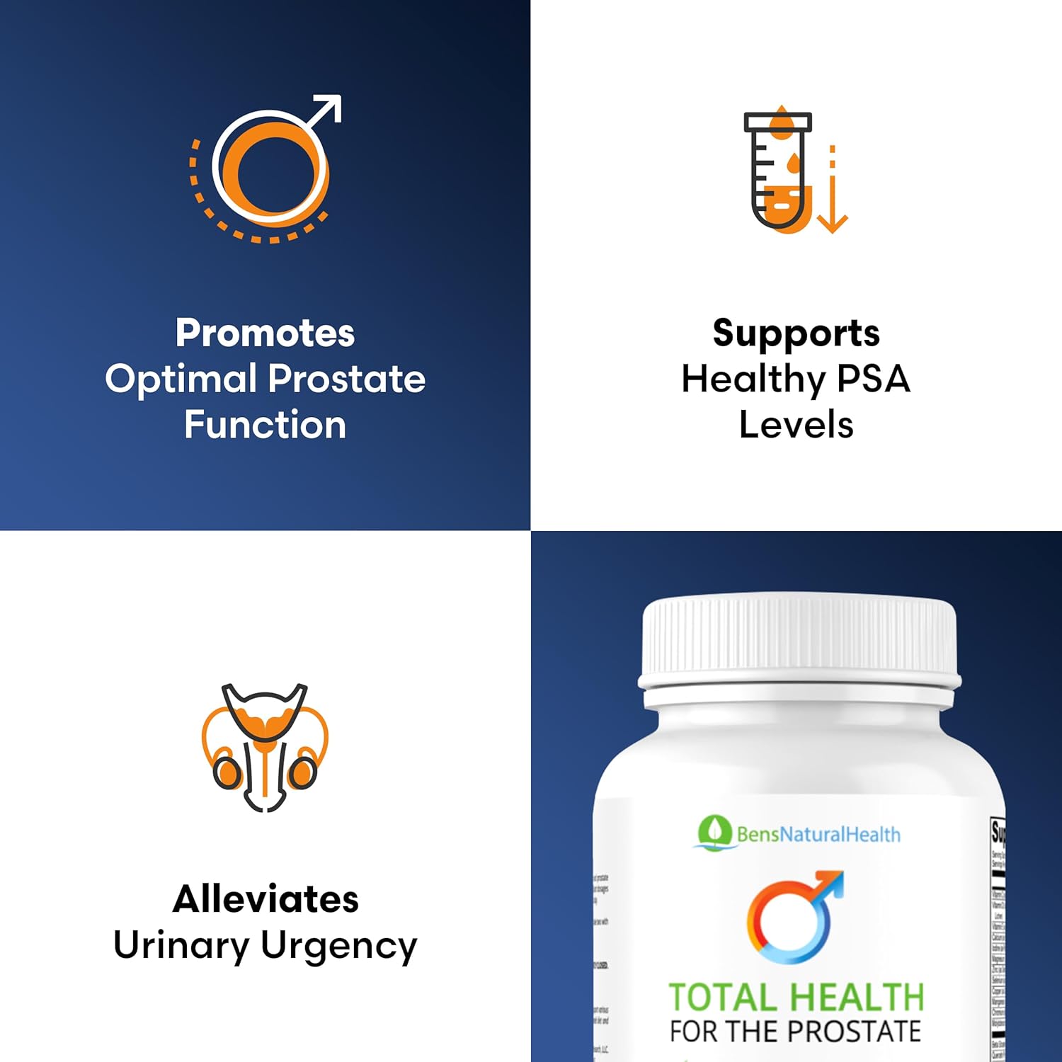 Ben's Natural Health Total Health for the Prostate Supplement with Beta Sitosterol Vitamins C, D, E, Zinc and Turmeric, 120 Vegicaps