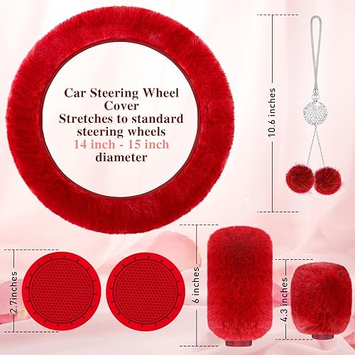 Miniatura 3 de Juego de 6 piezas de accesorios suaves para el volante del coche, funda suave para el freno de mano, cubierta para la palanca de cambios, decoración