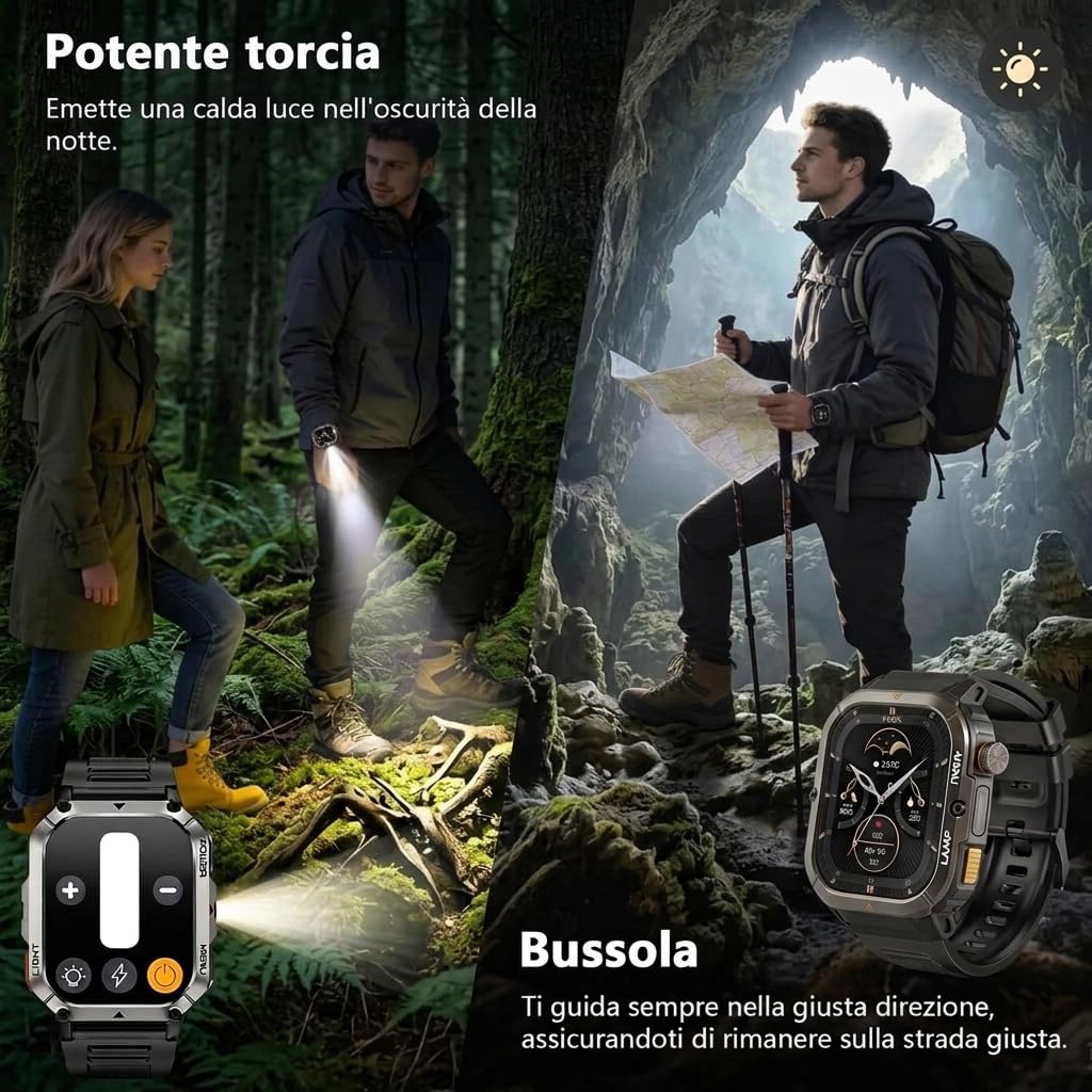 AGM Legion 3 Ultra Smartwatch Uomo,100+ modalità sportive,torcia | Corpo robusto in metallo completo,Display AMOLED da 1.95 pollici,Impermeabile 5ATM,Chiamate Bluetooth,