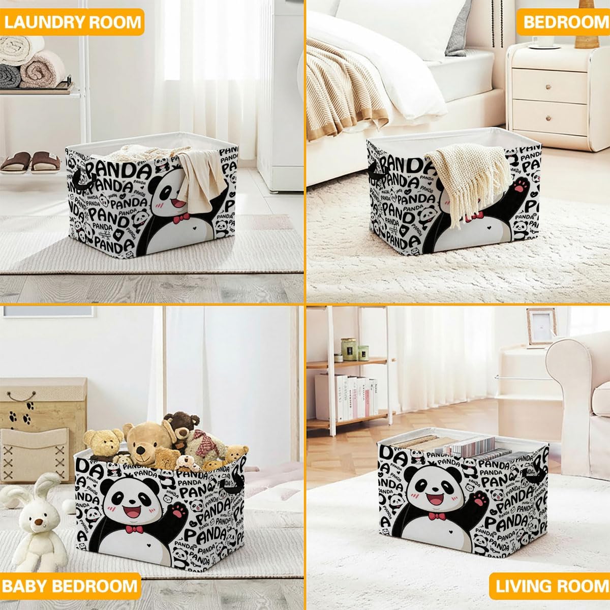 Cartoon Panda Laundry Hamper, 56L Large Foldable Laundry Basket with Handles, for Family Clothes, Toy Storage Bin, Blankets,Decorative Organizer for Shelves & Closet Home Decor Bedroom & Nursery image 5