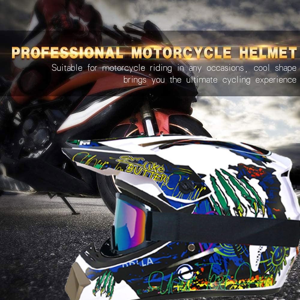 Casco ATV Per Ragazzi con Visiera, Per Moto da Cross Elettrica, Per Bambini Dagli 8 Ai 14 Anni, Casco da Motocross Con Occhiali, Guanti E Maschera, BMX, Mountain Bike, Omologato DOT