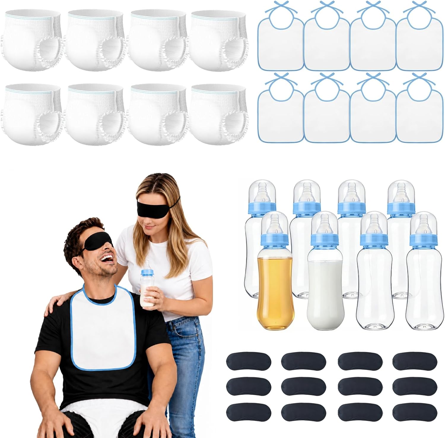 6 Sets Bottle Chug Baby Shower Games, Gender Reveal and Diaper Changing Race Party Games, Fun for Most Holiday Parties, Gatherings and Team Building (6, Blue)