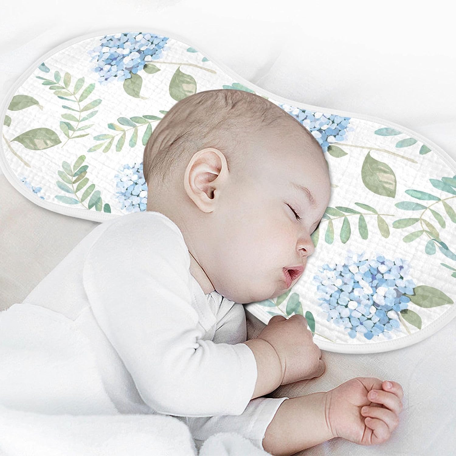 Muslin Baby Burp Cloths, Blue Floral Hydrangeas with Leaves Baby Bibs Rags Comfy Soft Absorbent in for Newborn Boys and Girls 4 Piece 22 x 11 Inch