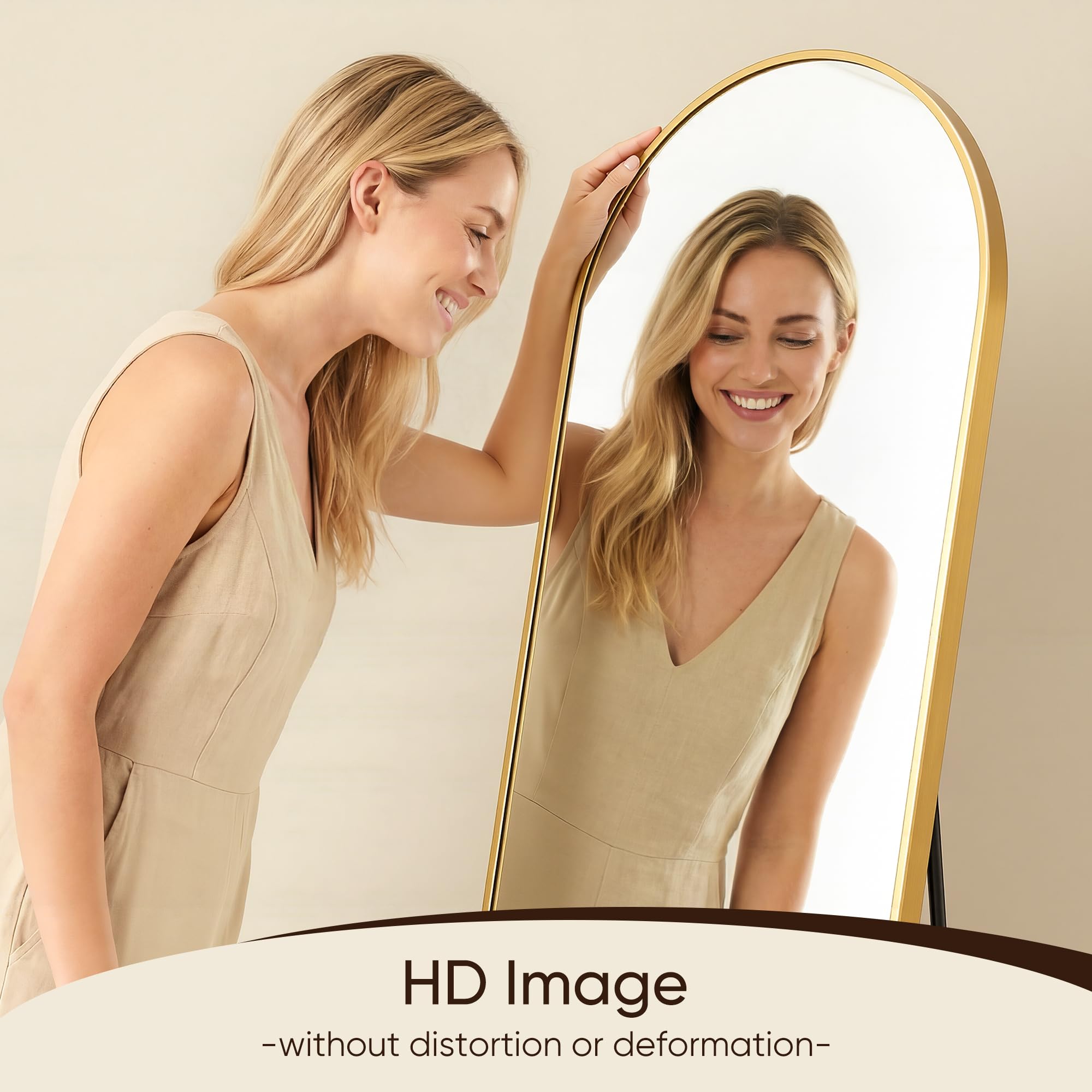 Antok Specchio a figura intera, 147,3 x 45,7 cm, specchio da pavimento autoportante, specchio a corpo intero con supporto per camera da letto, specchio da appendere per soggiorno guardaroba, oro