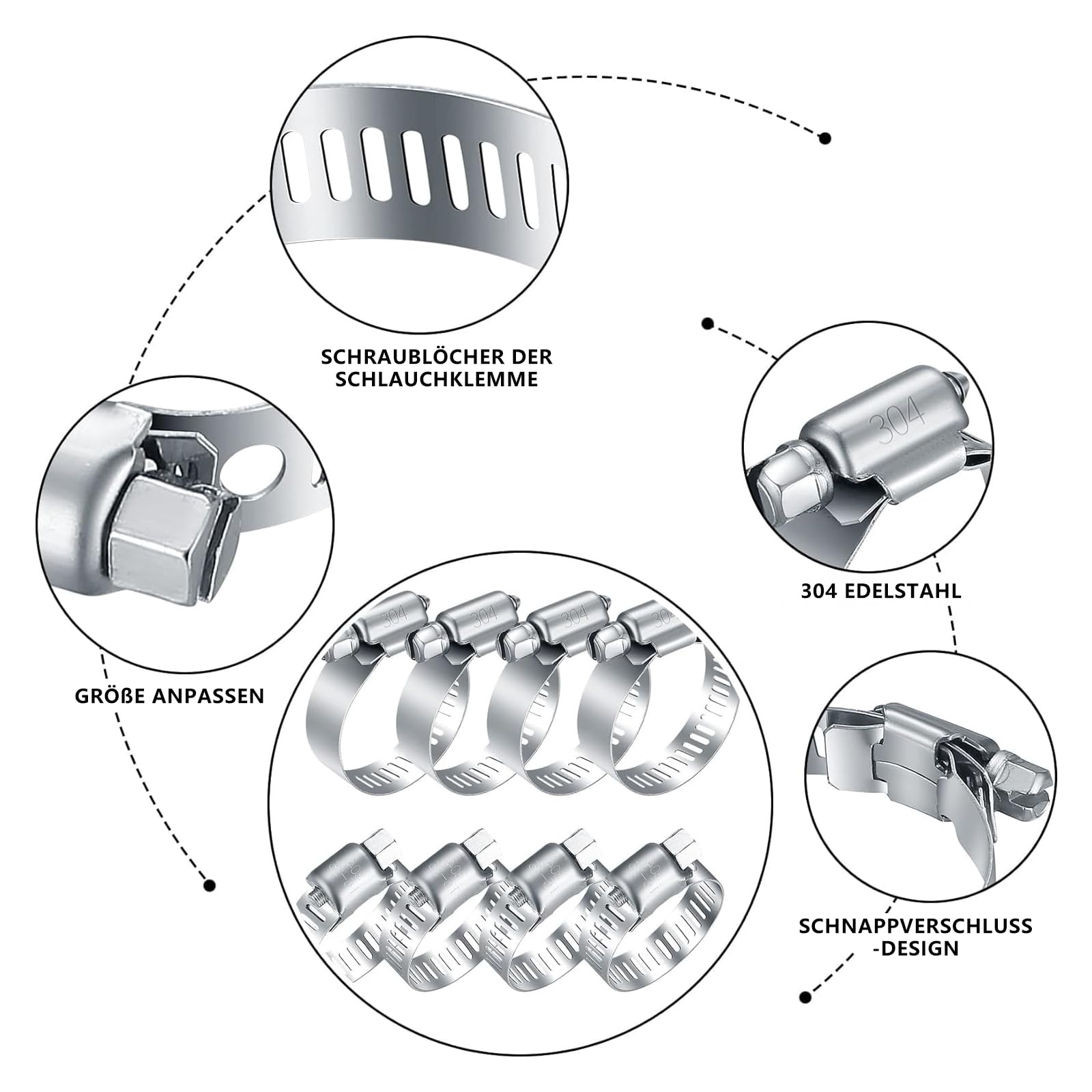 8 Pcs Abrazaderas de Manguera de Acero Inoxidable, Abrazaderas de Manguera Ajustables 40-63mm, Abrazaderas Metalicas, Abrazaderas para Tubos, Lavadora, Manguera de Piscina, Fijación de Tuberías