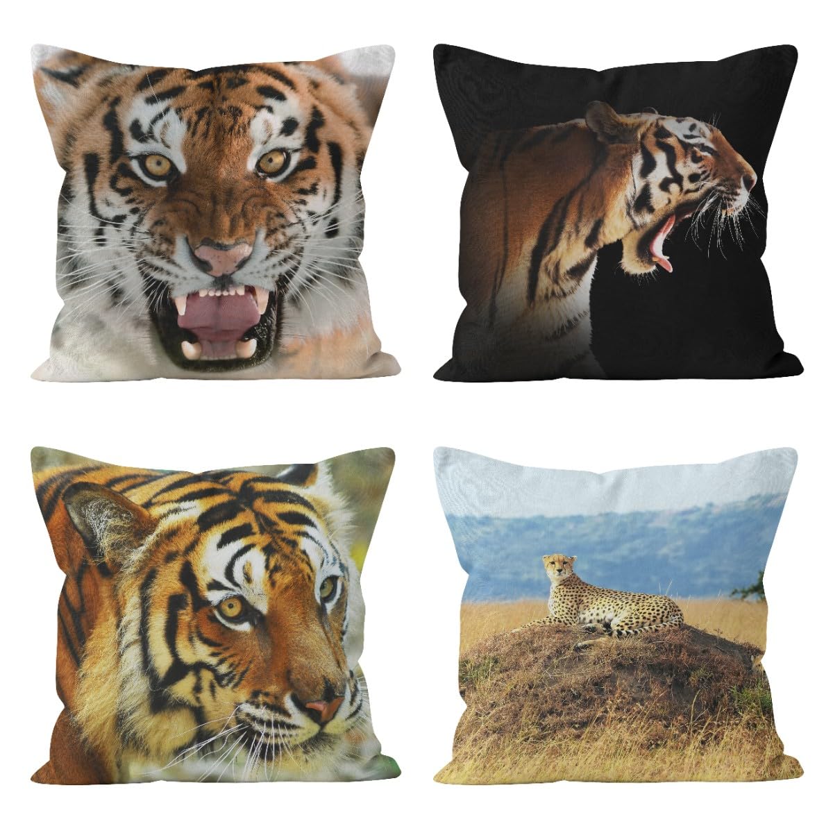 Housses de coussin en lin 50x50 cm motif tigre style toile de jute lot de 4 CEVAN