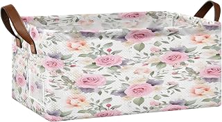 senya Storage Bin Box Foldable Storage Basket with Handles Laundry Organizer Clothes Blanket Container Purple Green Lease Rose for Shelves, Closets, Nursery, Home, Office