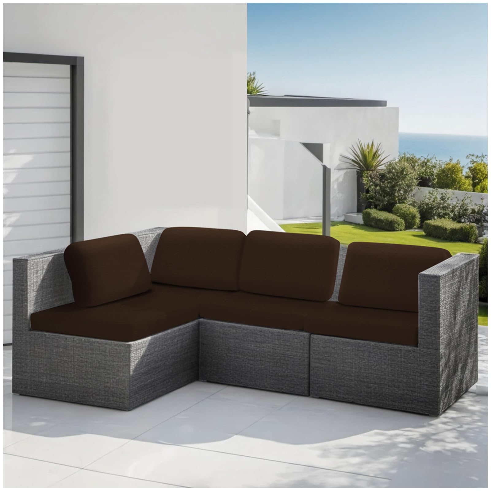 DATOUJL Garden Terrace Furniture Seat Cover Outdoor Water Resistant Replacement Seat Cushion Covers for Patio, Outdoor Rattan Chair Seat Pads Cushion, Washable and Durable (Brown,3Seater) — image 1