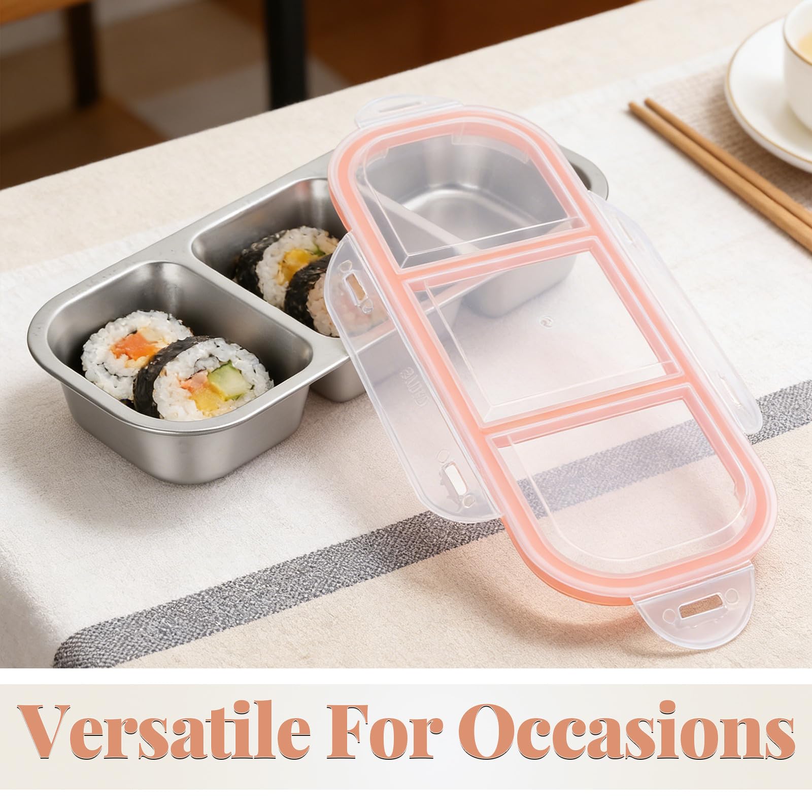 4 Stück-pack Edelstahl Snackbox mit 3 Fächern und 600ml Deckel | Luftdichter Verschluss, Rostbeständig und Leicht zu Reinigen, für Schule, Familie und Portionen