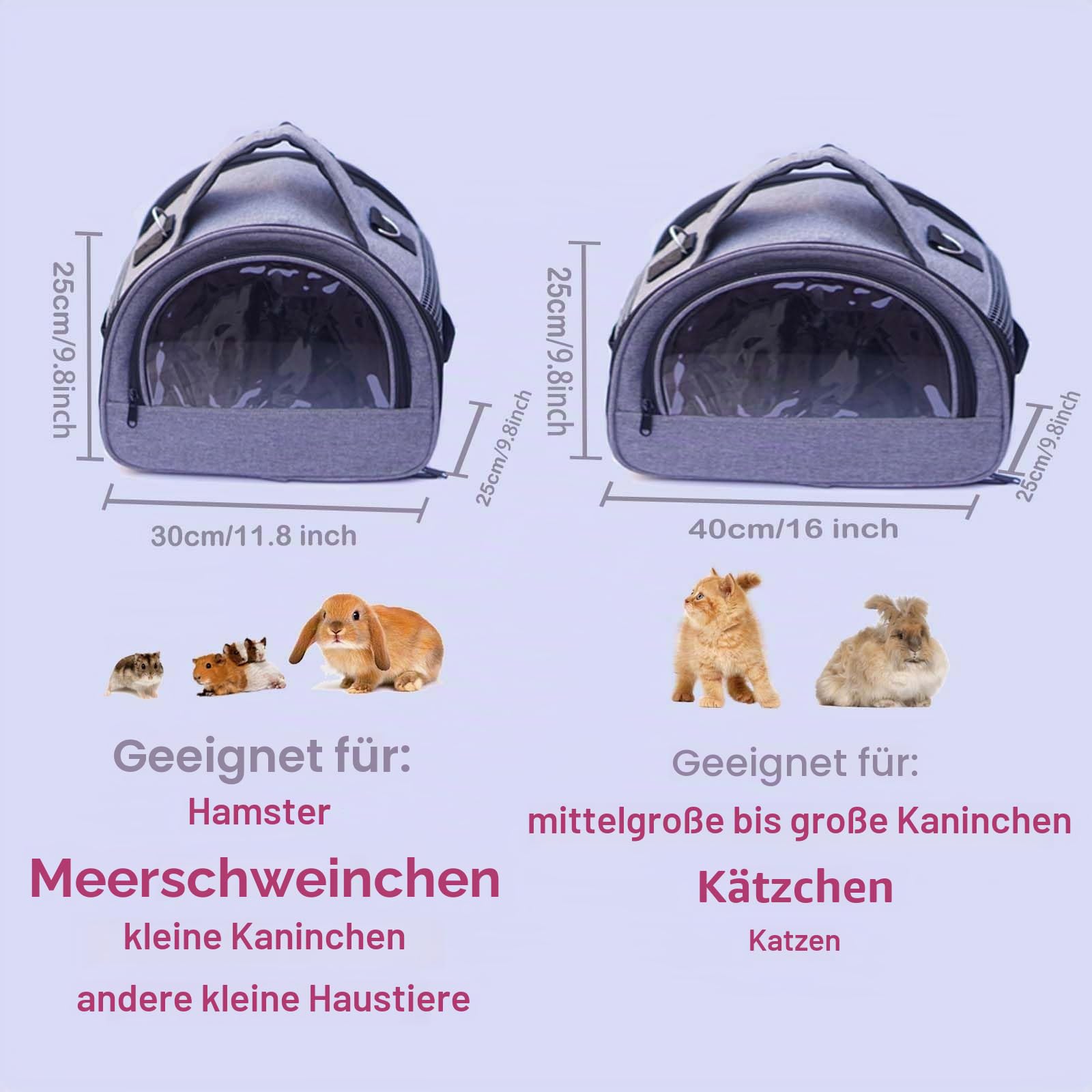 Tragetasche Kaninchen,transportbox meerschweinchen für 2 Tiere,transportboxs kleine Haustiere, Hamster, Vogel, Hasen, Tiertasche mit stabilem Griff und wasserdichtem Pad, einfaches Reisen