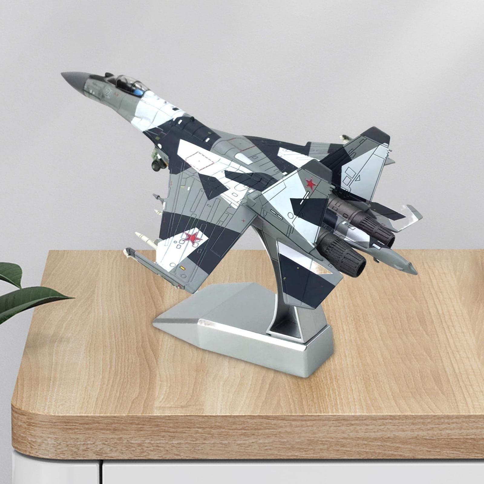 F Fityle 1/100 Sukhoi SU-35 Modello di Aereo da Caccia in Metallo con Decorazione del Supporto 22x14,5 Cm