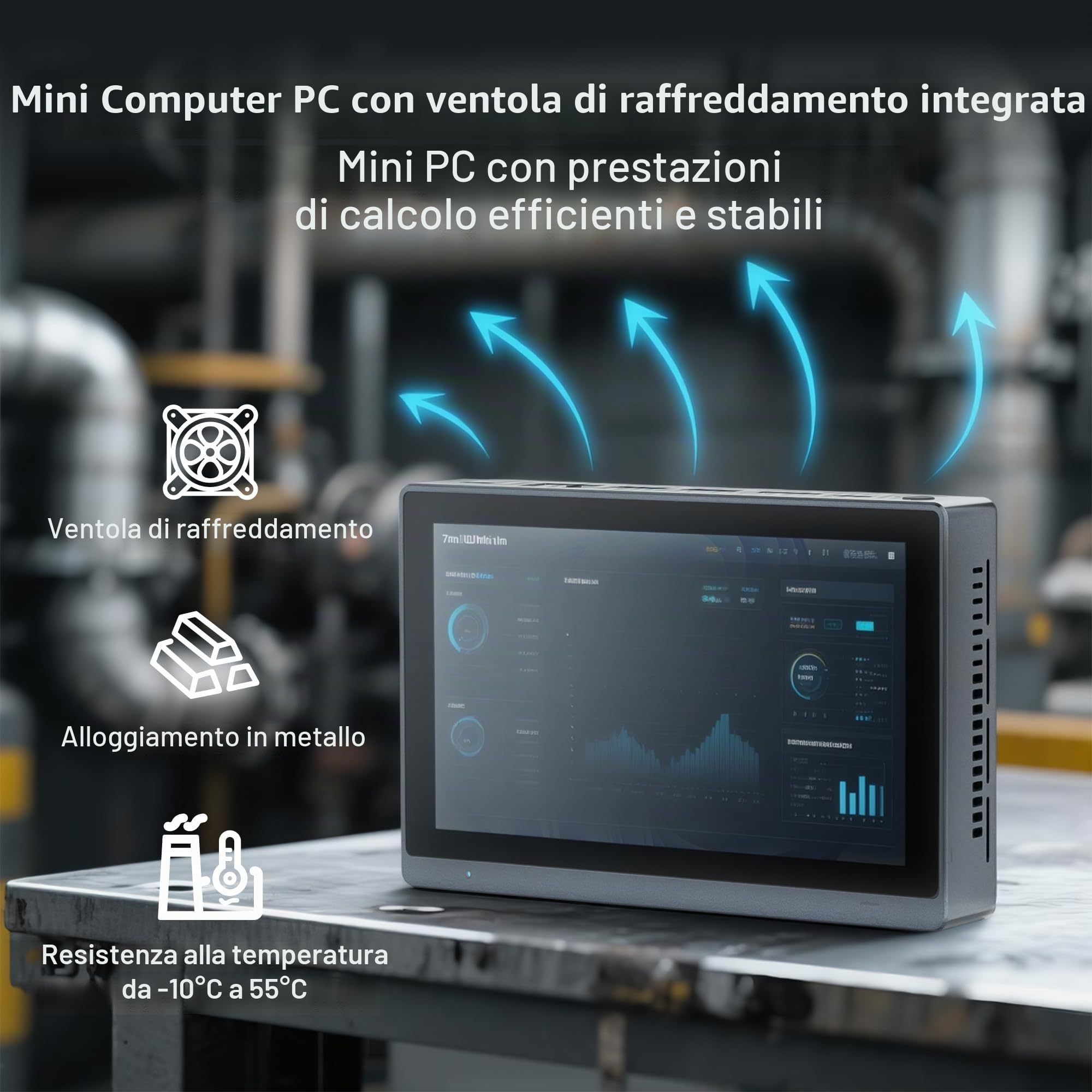 PC Mini Desktop Mini PC Celeron N5095 8GB RAM 128GB ROM con Ventola, Mini Computer Win 11 PRO con Schermo Tattile 5.5 Pollici, Doppio Display Output 4 K a 60 Hz, WiFi5 Gigabit Ethernet