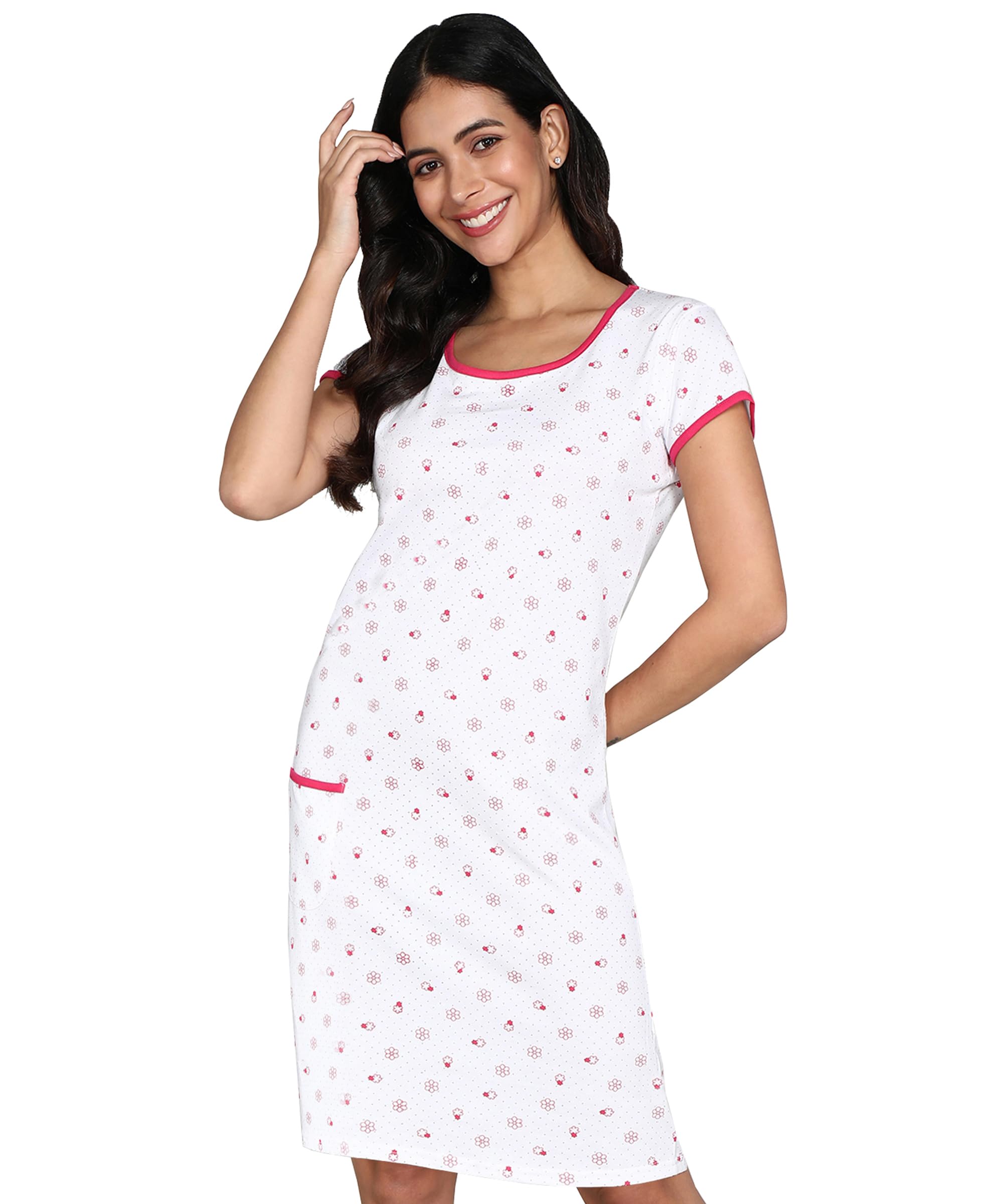 Women's Cotton Printed Knee Length T-Shirt Night Dress-image-41