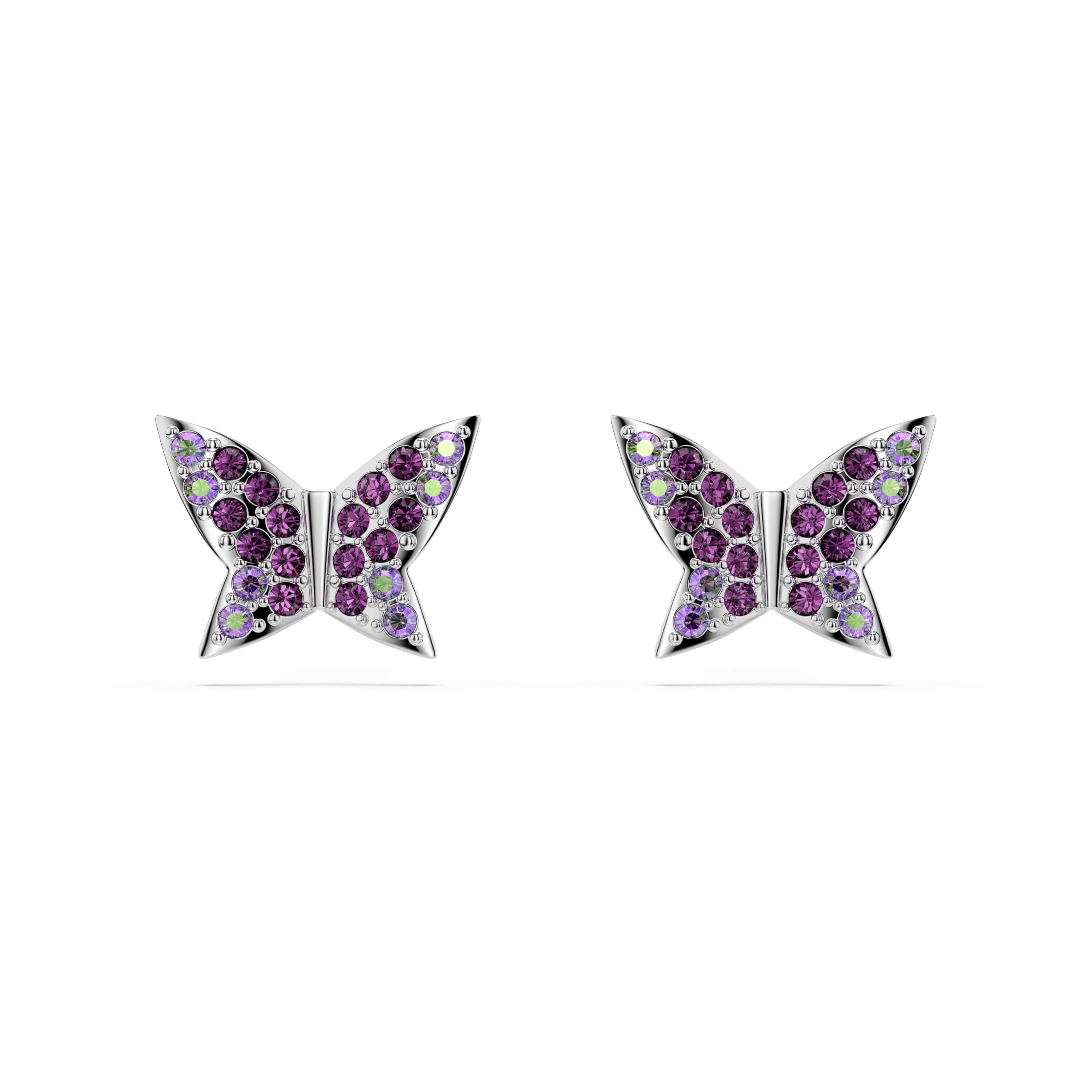 Swarovski Idyllia Orecchini A Bottone, Taglio Rotondo, Farfalla, Viola, Placcato Rodio