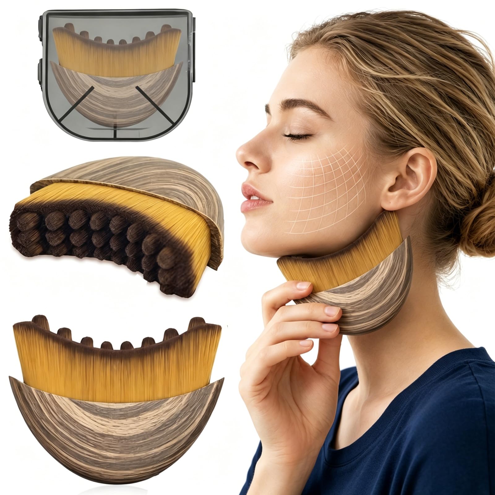 Spazzola viso in fibra alpina, spazzola per il viso, spazzola linfatica per il viso Lymphatic Contour Face Brush, Lymphatic Contour Face Brush, spazzola massaggiante Ge-Vision, Mento e Jawline