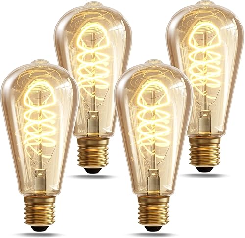 Miniatura 10 de HESSION Paquete de 6 bombillas Edison, bombillas Edison vintage de 60 W, bombillas Edison de filamento de jaula de ardilla, base E26, vidrio ámbar