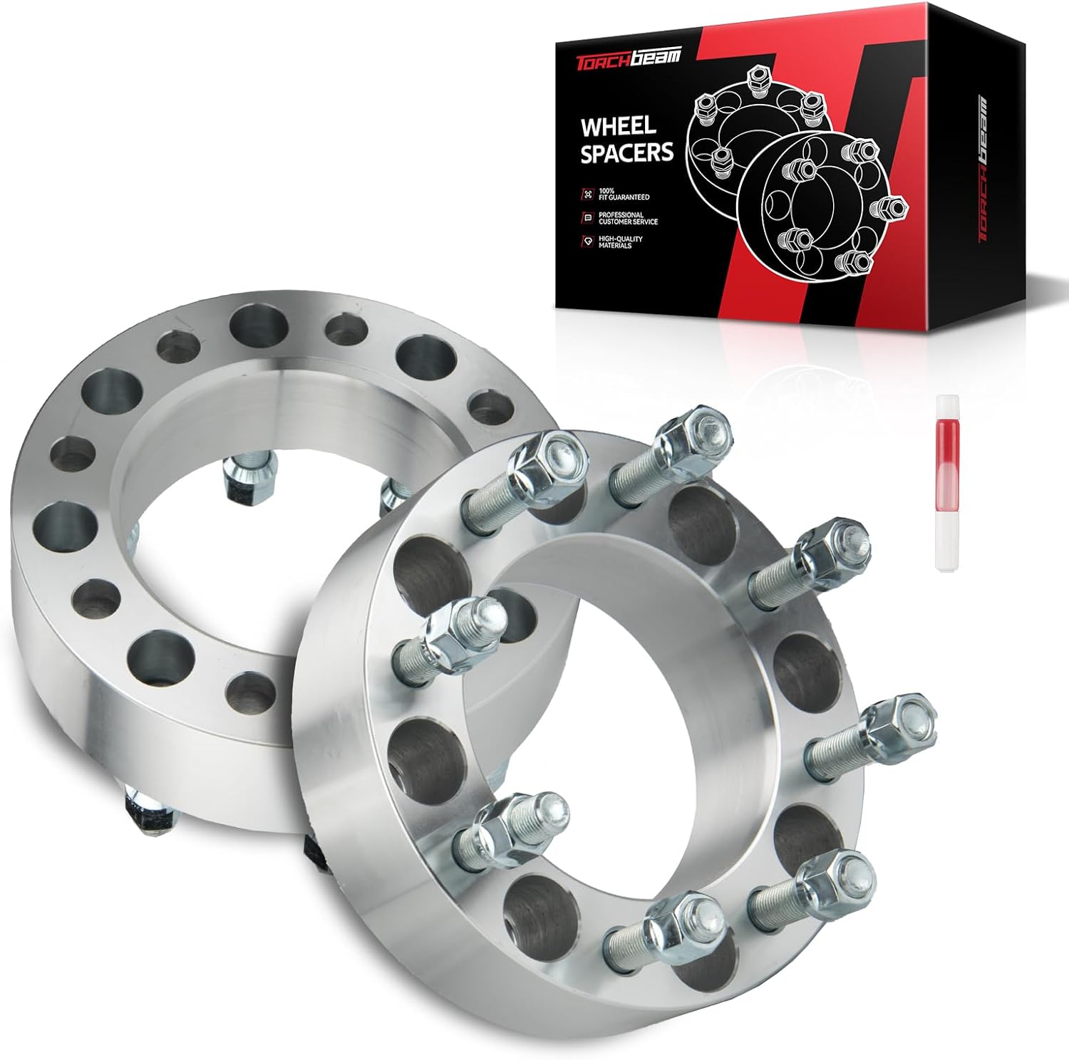 Torchbeam 8x6.5 Wheel Spacer 2“ for Ram 2500, E-350 Super Duty, Ram 1500, E-250, Ram 3500, F-350, F-250, 2500, 3500, E-150, E-250 Econoline, 126.15mm Hub Bore & 9/16“ x18 Stud, 8 Lug Spacer, 2Pcs